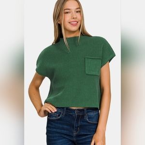 Zenana Mock Neck Short Sleeve Sweater
